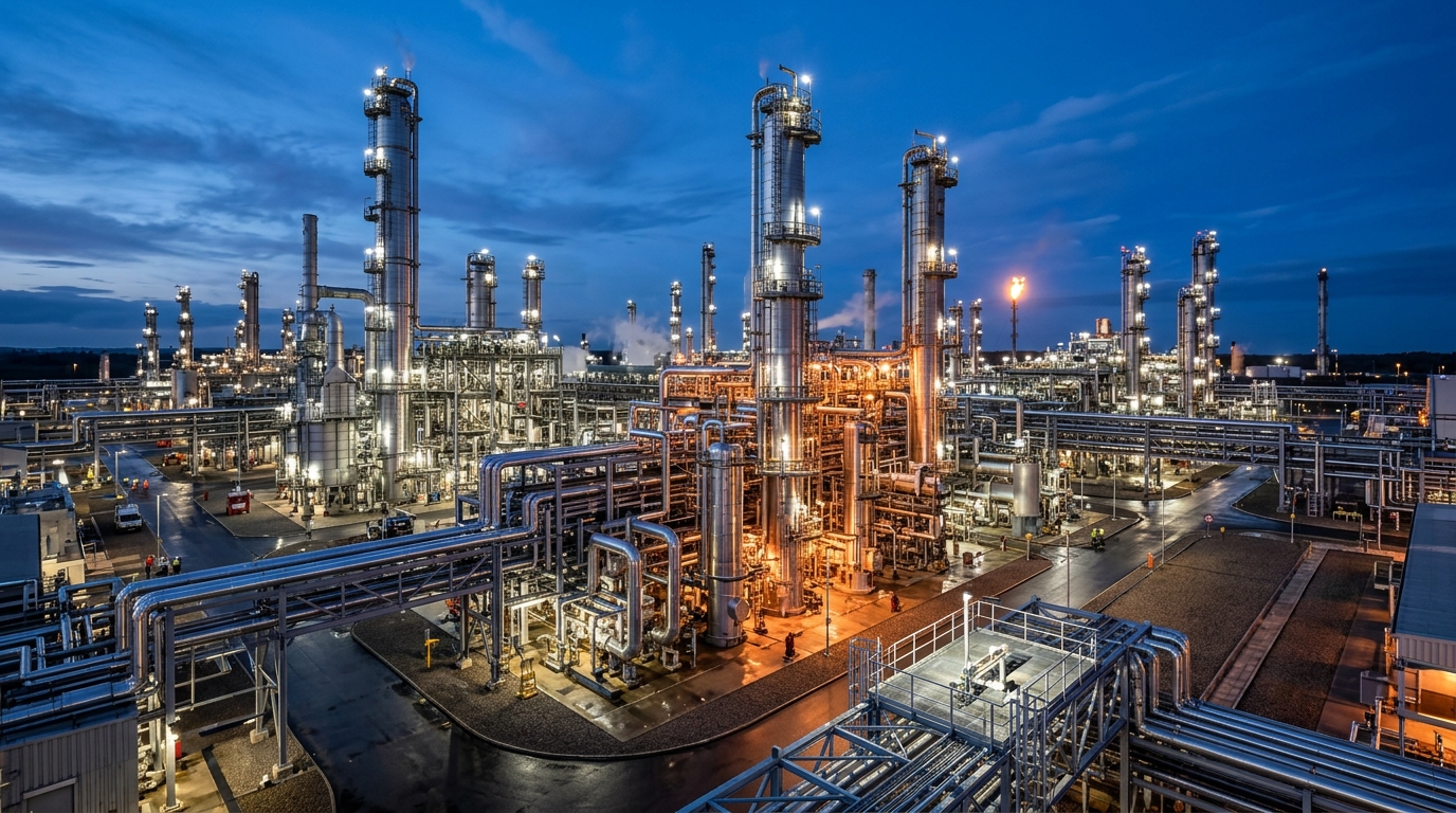 Industrielle Großanlage mit Isolierung und Rohrtrassen